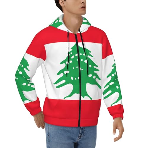Sweat à capuche zippé drapeau Liban pour homme au style décontracté