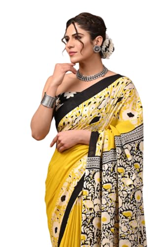 Image of Crafts Moda Pure Cotton Floral Print Saree with Blouse for Women