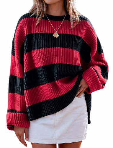Image of Simier Fariry Womens Fall Winter Long Sleeve Oversized Striped Sweater