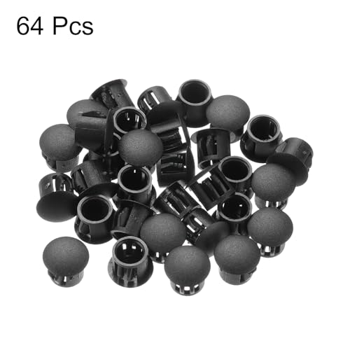 Image of MECCANIXITY 64PCS 11mm(7 /16 inch) Black Plastic Hole Plugs, Flush Type Panel Hole Plugs Insert End Caps for Locking Hole Tubes Furniture Cabinet