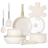 VonShef 17pc Pots and Pans Set, Non-Stick Frying Pans, Saucepans, Protectors & Lids, Non-Toxic Ceramic Lined w/Detachable Handles, Oven-Safe & Easy Clean, PFAS PTFE PFOA Lead & Cadmium Free