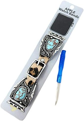 Western Turquoise Concho Compatible with 38/40 mm Apple Watch Leather Band (Leopard) - Image 4