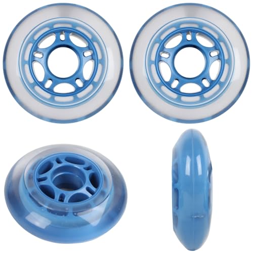 Player's Choice Roller Hockey Wheels Indoor 72mm 78A Soft Inline Skate Clear/Blue 4 Pack
