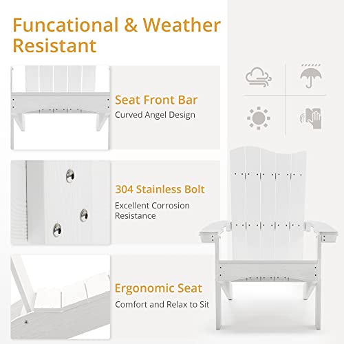LUE BONA Set of 4 Modern Weather-Resistant Poly HDPS Adirondack Chairs for Outdoor Use - White