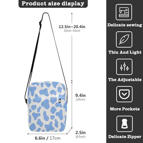 messenger bags for women Crossbody Bags For Women Shoulder Handbags Adjustable Strap for School School- Cow Prints Blue Pastel3