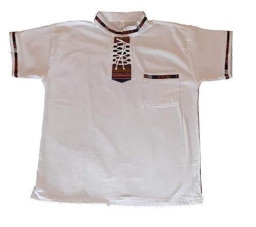 Shirt for Men with typical ornaments (L, white with colors detail)4