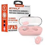 HyperGear Active True Wireless Bluetooth Earbuds + Portable Charging Case, Quick Pair, Touch Control Earbuds, Noise Cancelling Mic, IPX5 Waterproof (Pink)