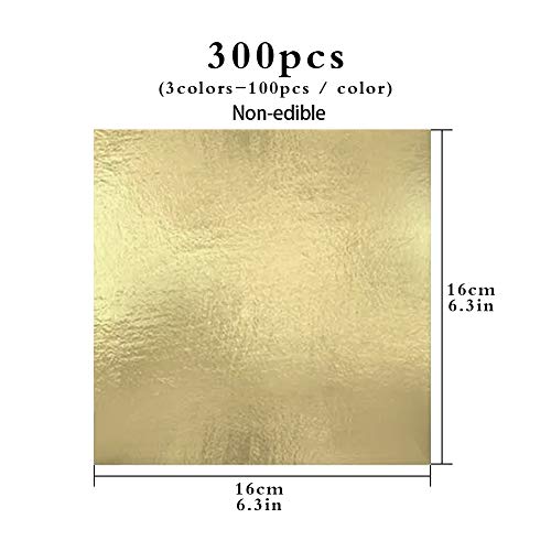 Gold Leaf Sheets 300 Imitation Gold Leaf Silver Leaf Rose Gold Leaf for Gilding Crafting, DIY Arts Project Crafting Decoration,Cake Decorating, Makeup Health & Spa, 16x16cm (3 Color) - Thumbnail 2