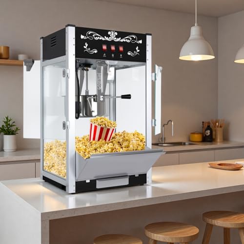 Image of 16 Oz Commercial Popcorn Machine, Countertop Pop Corn Maker for 80 Cups per Batch, Bar Style Popcorn Popper with Scoop, Oil Spoon & Popcorn Cups, Movie Night Supplies, Black