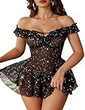 Avidlove Glitter Dress for Women Plus Size Sheer Mesh Lingerie Dress Sexy Rave Outfits (Black Glitter, X-Large)