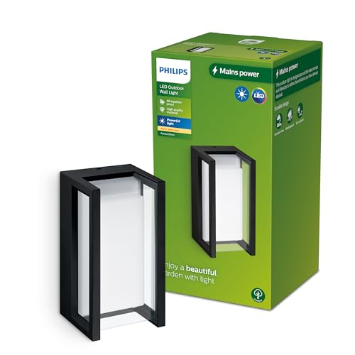Philips Outdoor Pyrona Wandleuchte 12W, 2700 Kelvin warmweißes Licht, IP44 wetterfest, schwarz