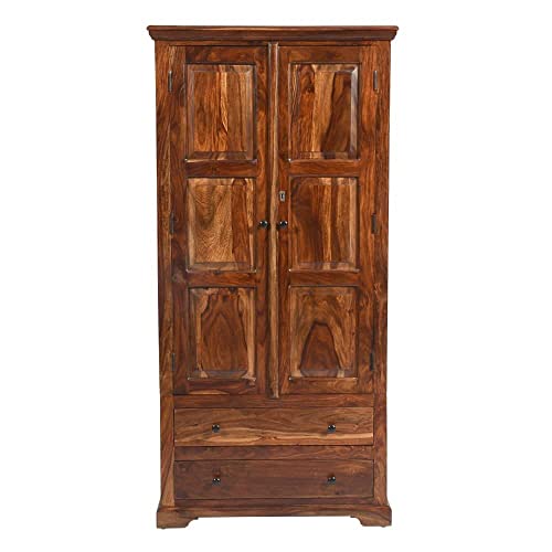 Image of Wakefit Wardrobe | 1 Year Warranty | Solid Wood Almirah, Cupboard for Clothes Storage | 2 Door, 2 Drawers | Chenille - Dark Brown