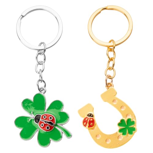 2pcs Porte-Clé de Trèfle Quatre Feuilles Sabot de Cheval Keychain Motif Porte Bonheur Fortune Cadeau de Nouvel An pour Amis Famille 2pcs Porte-Clé de Trèfle Quatre Feuilles Sabot de Cheval Keychain Motif Porte Bonheur Fortune Cadeau de Nouvel An pour Amis Famille