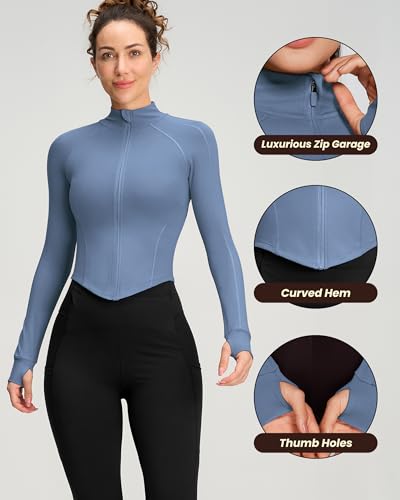 Avgo Bbl Jackets For Women Full Zip Cropped Running Athletic Workout Jacket Slim Fit Tops Yoga Gym Sweaters thumb #3