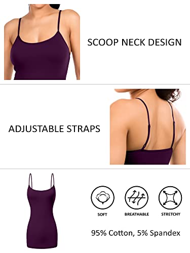 Image of Long Cotton Camisole Spaghetti Strap Tank Top for Women Basic Cami Tops Womens Undershirts Plum Purple Large