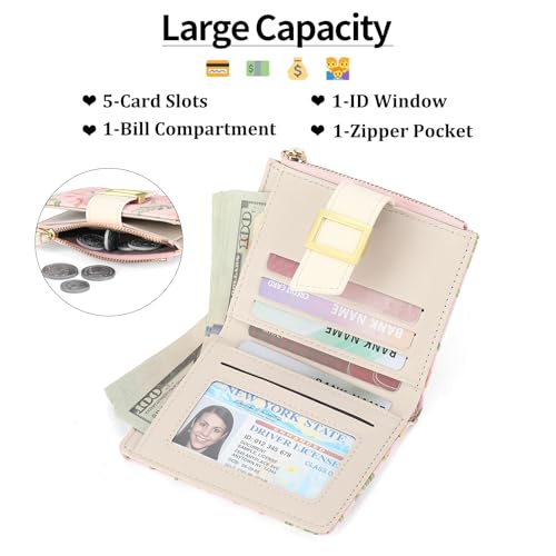 Image of RNIEGA Small Wallets for Women Bifold Vegan Leather Wallet RFID Blocking | Floral Pattern Card Holder with Zipper Pocket
