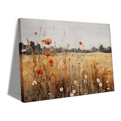 Wildflower Botanical Wall Art Watercolor Field Floral Poster Picture Vintage Flower Landscape Canva Print Nature Meadow Classical Painting Countryside Farmhouse for Living Room Wall Decor Framed Cover