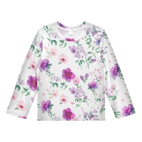 Watercolor Blossom Flower White Boy's Rash Guard Swim Shirt Long Sleeve Sun Shirt for Kids Toddler UPF50+ 4T