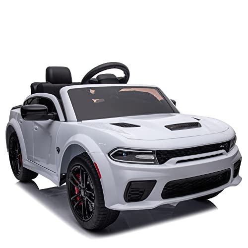 12V Kids Ride On Car Licensed Dodge Kids Electric Vehicle Toy, Battery Powered Toy Electric Car W/Remote Control, Mp3, Bluetooth, Led Light, Ride On Toy W/3 Speeds And Suspension System, White #TOP15