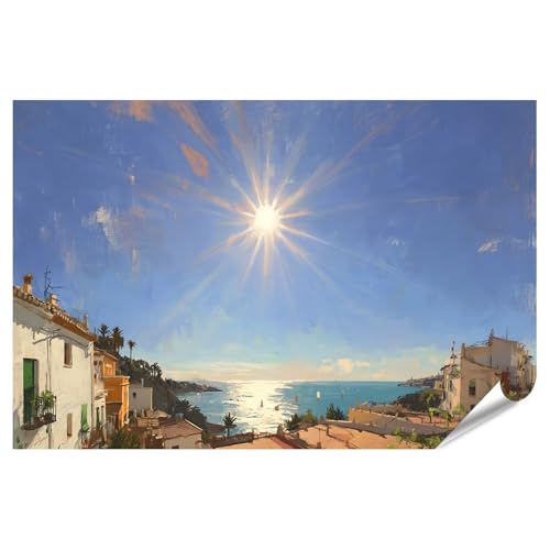 islandburner Póster de alta calidad con radiante mar Mediterráneo para sala de estar para aficionados a los viajes, formato grande