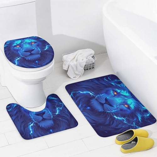 Ensemble rideau de douche lion avec tapis antidérapants sécurisés