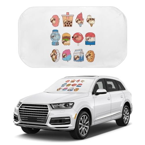 車用サンシェード おもしろ パグ 犬 傘型 折りたた式 遮光 遮熱 紫外線遮蔽おしゃれ 取り付け簡単 収納便利