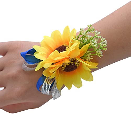 LIOYUHGTFY Boutonnière Mariage Poignet Fleur Jaune Tournesols Boutonnière pour la Fête De Mariage Tissu Décor Boutonnière Épingle De Mariée Poignet Corsage Demoiselle d'honneur Bracelet 1104(Co Cover
