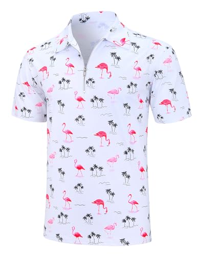 Swimnus Herren-Poloshirt, kurzärmelig, Hawaii-Druck, Golf-Poloshirt für Herren, Erwachsene, lässiges Poloshirt, T-Shirt mit Reißverschluss, weiß, L Swimnus Herren-Poloshirt, kurzärmelig, Hawaii-Druck, Golf-Poloshirt für Herren, Erwachsene, lässiges Poloshirt, T-Shirt mit Reißverschluss, weiß, L