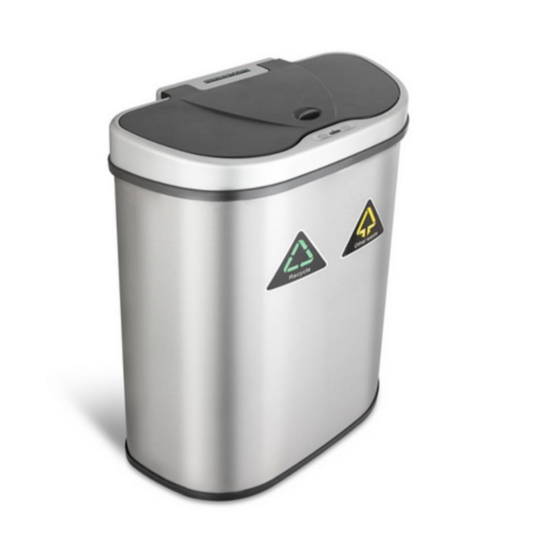 Papelera con Sensor Doble - 70 Litros - 2x35Litro - Plata de acero inoxidable - Cierre suave - Sin huellas dactilares - Diseño Moderno