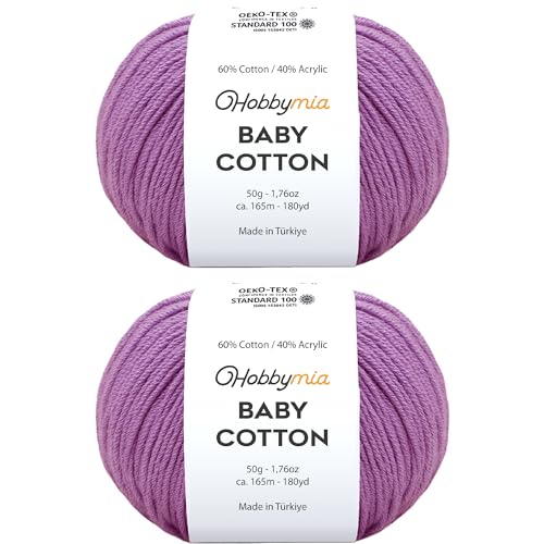 Image of Baby Cotton Blend Yarn - Soft Sport Weight Yarn for Crochet & Amigurumi - 50g /180yds - 60% Cotton 40% Acrylic - Ideal for Baby & Knitting Proj.(Dark Lilac, 2 Balls)