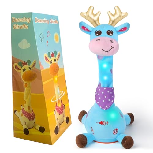 Sprechender Giraffe Spielzeug, Tanzender Giraffe Plüschtier mit Lautstärkeregler Funktion Grün Singender Giraffe Spielzeug für Baby Ermutigen Sprachspielzeug, Geburtstagsgeschenke für Jungen Mädchen