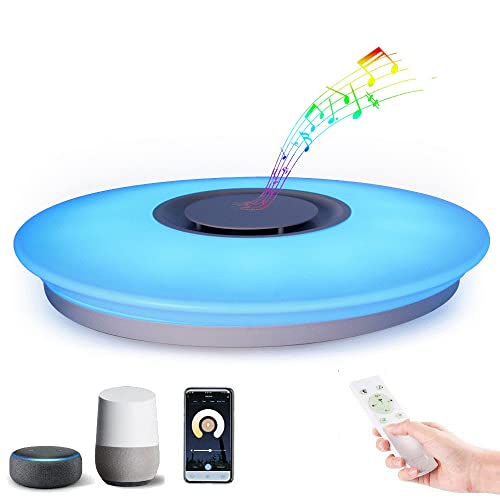 Plafón LED inteligente de 36 W con mando a distancia y altavoz Bluetooth, regulable, cambio de color, compatible con Alexa y Google Home, 2800 lm, 40 cm de diámetro [clase energética A]