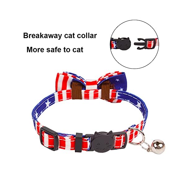 Adoggygo american flag cat collar bandana, 4th of july breakaway cat kitten collars with removable bowtie bandana patriotic collars for cat kitten (4th of july) - image 6