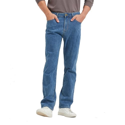 Dctop Jean Homme Droit Stretch Coupe Normale, Jean Molletonné Aspect Denim Lavé(Bleu Vieilli 30L 1#36)
