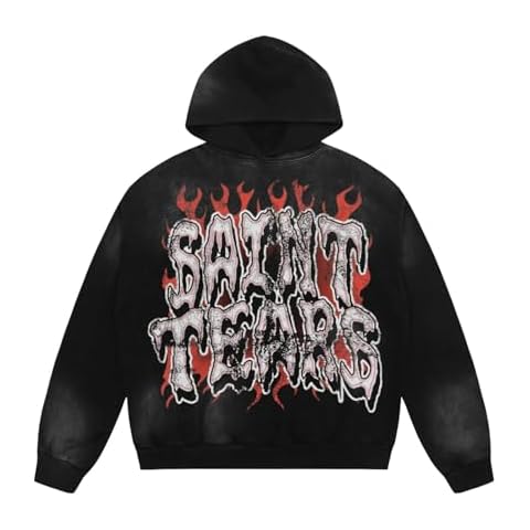 Arnodefrance Men Saint Vintage Washed Graphic Hoodies Printing Hoodie Cotton Warm Pullover Cover