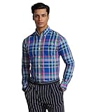 Lavable en machine. POLO RALPH LAUREN Chemise à manches longues à carreaux pour homme Coupe classique, Bleu roi/rose multicolore, Taille S