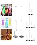 AceList 12-Pack Wrought Iron Hanging Wine Bottle Candle Holders – Versatile for Beer, Liquor, Tea Light Cups, and Outdoor Decor – DIY Bottle Cutter Compatible for Hanging Holders - Silvery