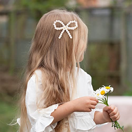 2Pcs White Pearl Hair Claw Clips For Women Girls, Non Slip Jaw Hair Clamps, Bowknot Hair Styling Clips, Gift For Mom, Back To School Outfit, Kawaii Hair Accessories #TOP2