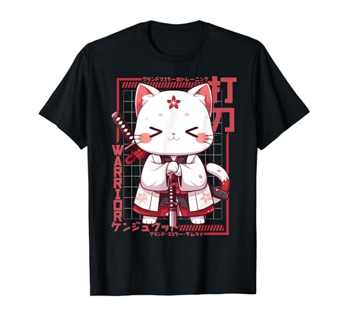 Gato Japonés Guerrero Neko Gato Samurai Camiseta
