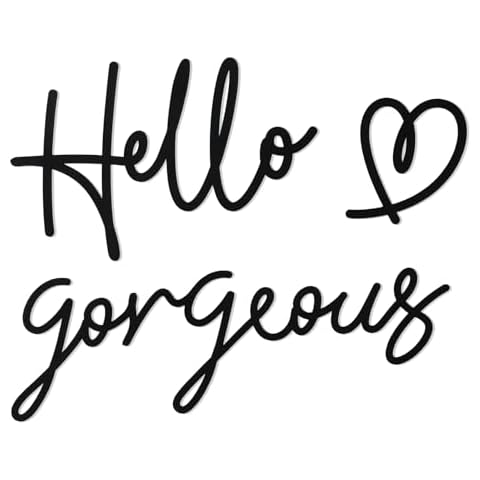 Bnesi Hello Gorgeous Heart Sign Wall Decor Black Metal Wall Decor Modern Hello Gorgeous Elegant Metal Wall Art Decor for Bathroom, Bedroom, Lash room (Black, Large) Cover