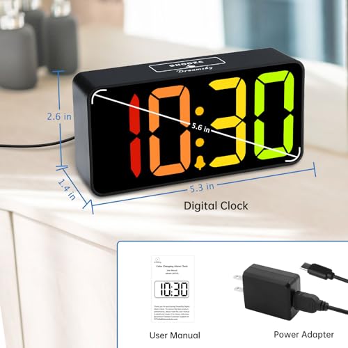 Image of DreamSky Small Digital Alarm Clocks for Bedrooms - RGB Electric Alarm Clock for Kids Bedside Nightstand, Desk Clock with Large Numbers, Dimmer, Adjustable Alarm Volume, USB Port, USB-C Adapter Powered