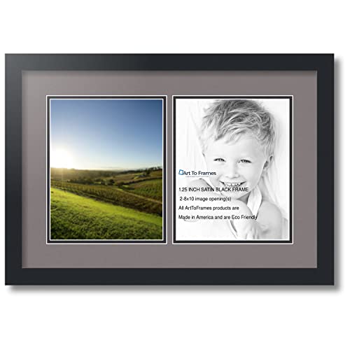 ArtToFrames Collage Photo Frame Double Mat with 2 - 8x10 Openings and Satin Black Frame