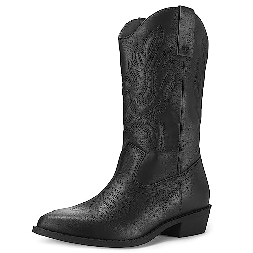 Image of mysoft Cowboy Boots For Women - Western Cowgirl Boots Mid Calf Chunky Heel Booties Pointed Toe Country Shoes