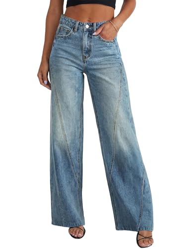 JOKELAMB Womens Wide Leg Jeans Mid High Waisted Baggy Straight Leg