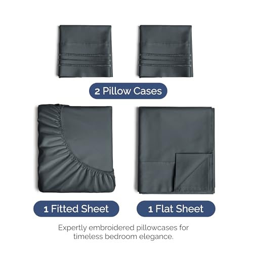 Image of King Size 4 Piece Sheet Set - Ultra Soft & Cooling Bed Sheets - Slate Blue | Fits 8 Inch to 16 inch Mattress, Wrinkle Free & Fade Resistant with Deep Pockets, Breathable, Comfy Hotel Luxury Bedding