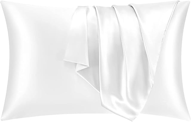 Maple&Stone Satin Pillowcases 2 Pack for Hair and Skin, White Silky Pillow cases with Envelope Closure, Standard Size, 50x75 cm