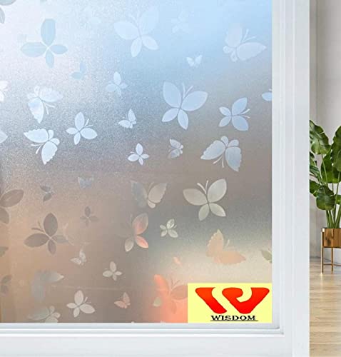 Image of WISDOM Privacy Window Film Frosted Glass Film Glass Film No Glue Anti-UV Window Sticker Non Adhesive for Privacy Office Meeting Room Bathroom Living Room (Butter Fly Frosted, 12 x 140 inch)