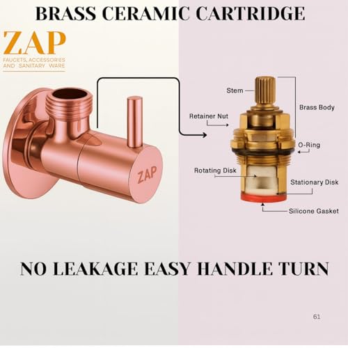 Image of ZAP Elegant Rose Gold Angle Valve Set - Pack of 4 | Solid Brass Construction with Wall Flange | For Tap, Jet Spray & Geyser Use