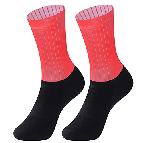 HMOS Calzini da Ciclismo Aero Socks Senza Cuciture Anti Slip Cycling Socks Road Bicycle Socks Outdoor Racing Bike Compression Calzini Sportivi Nuovo (Color : Red, Size : 39-45)