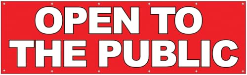 4LessCo 3x10 Feet OPEN TO THE PUBLIC Banner Stars Sign with Metal Grommets, Fabric Polyester, rb